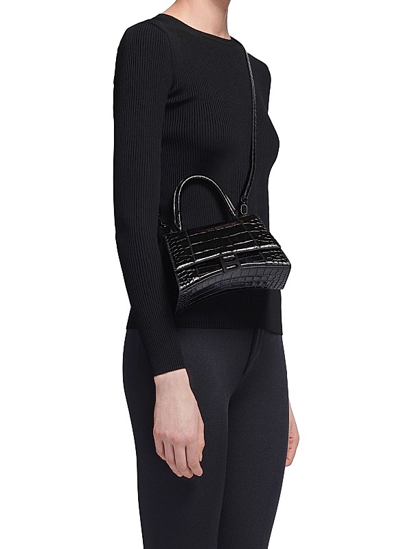 Balenciaga Hourglass XS Bag Crocodile-Embossed Black