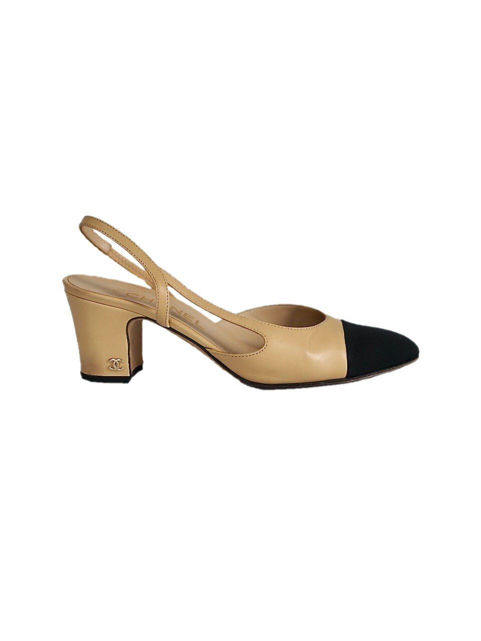 Chanel Slingback Pumps Tweed Beige EU37.5